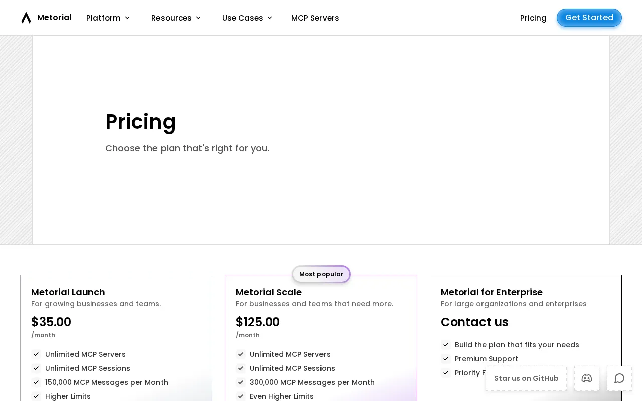 Metorial — pricing page