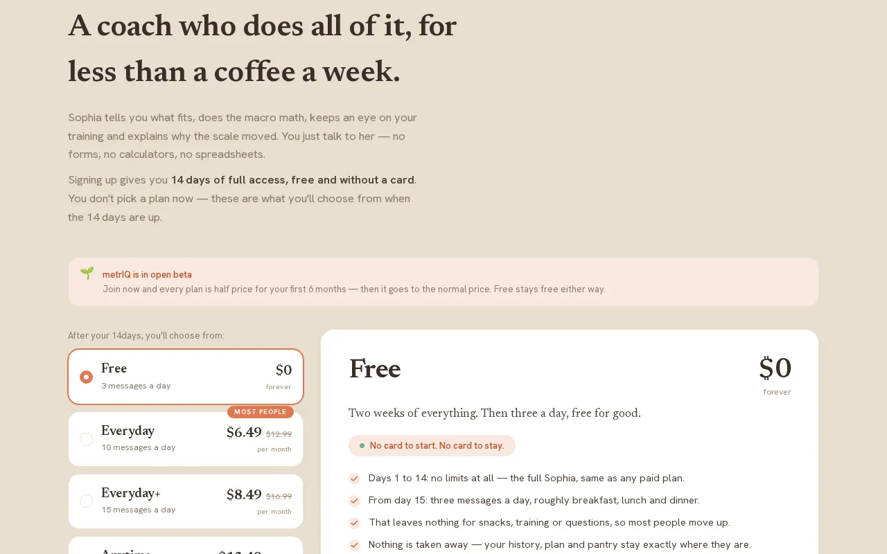 metrIQ — pricing page