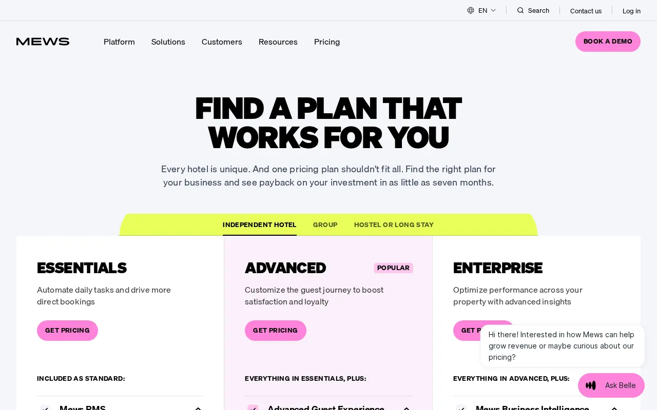 Mews — pricing page