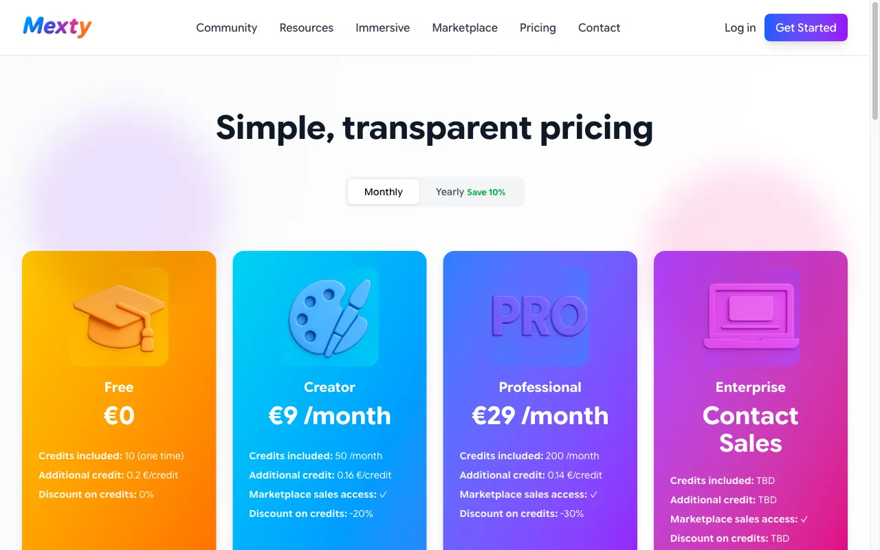 Mexty — pricing page
