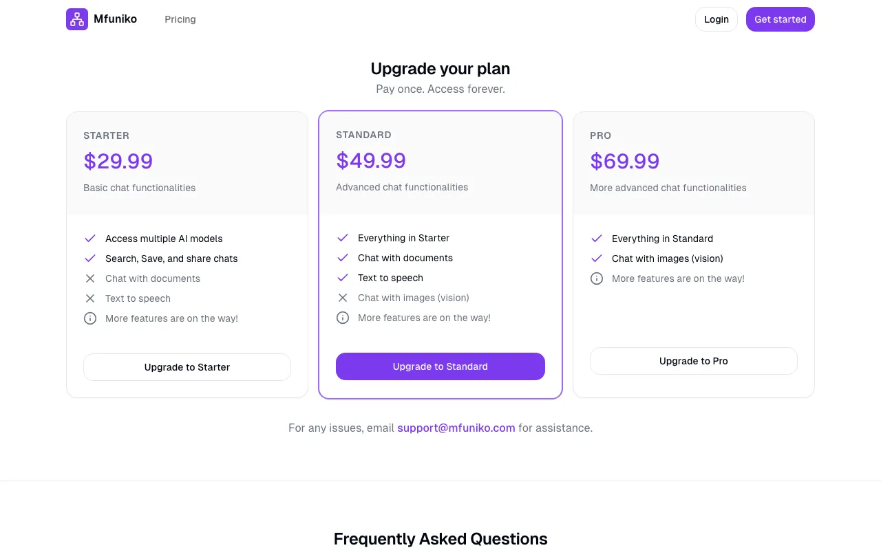 Mfuniko — pricing page