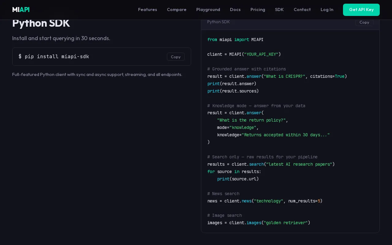 MIAPI — pricing page