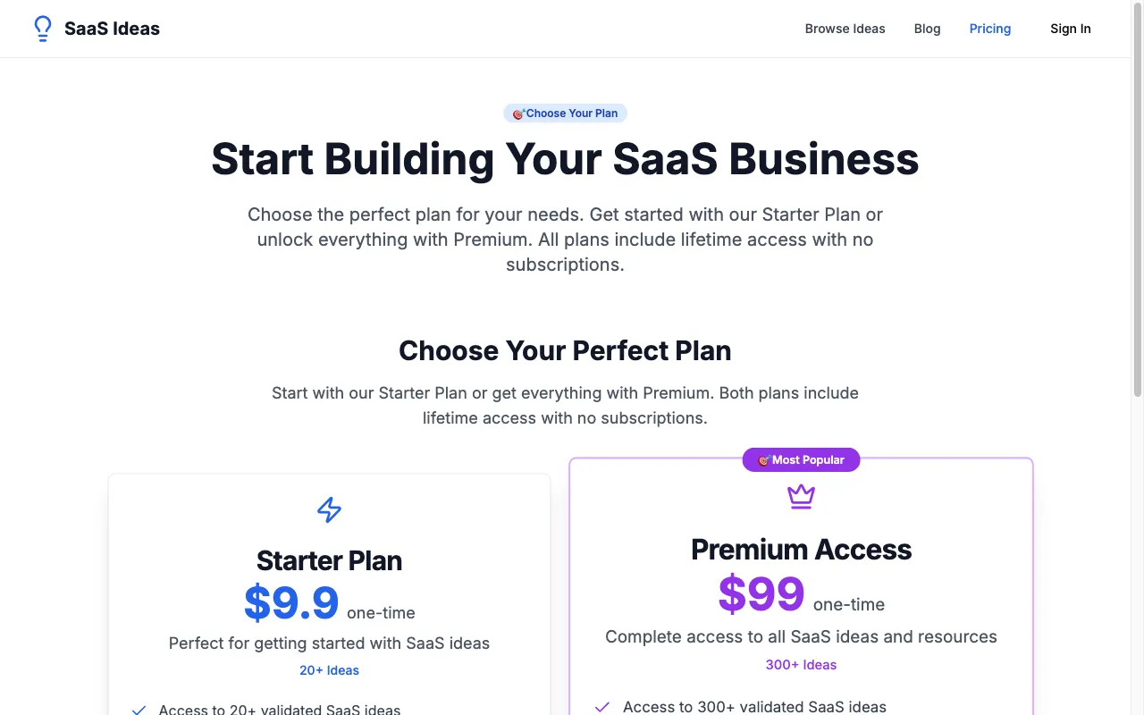 Micro Saas Ideas — pricing page