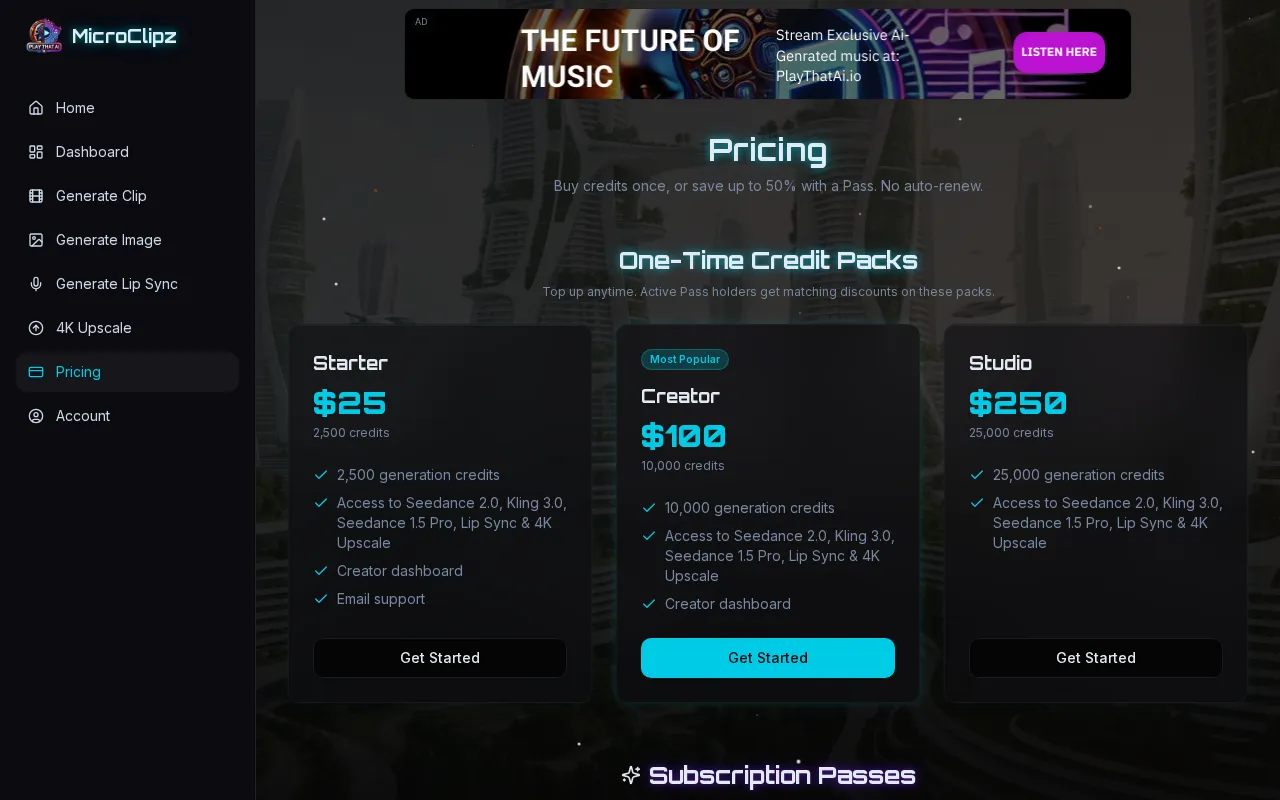 MicroClipz — pricing page