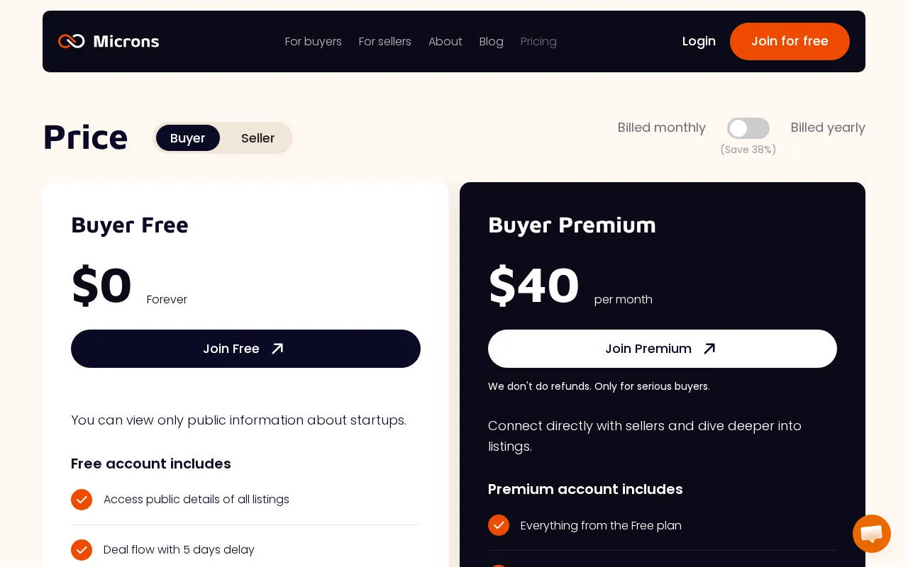 Microns — pricing page
