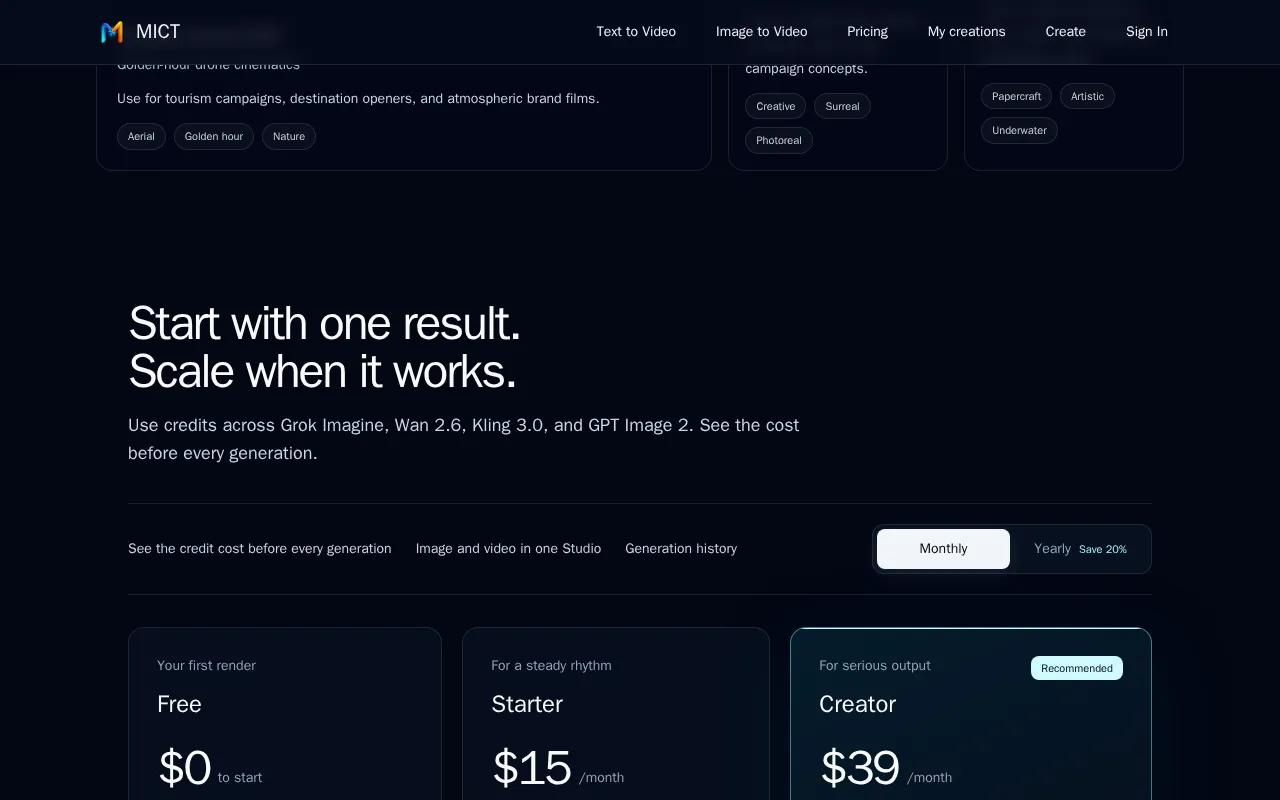 MICT — pricing page