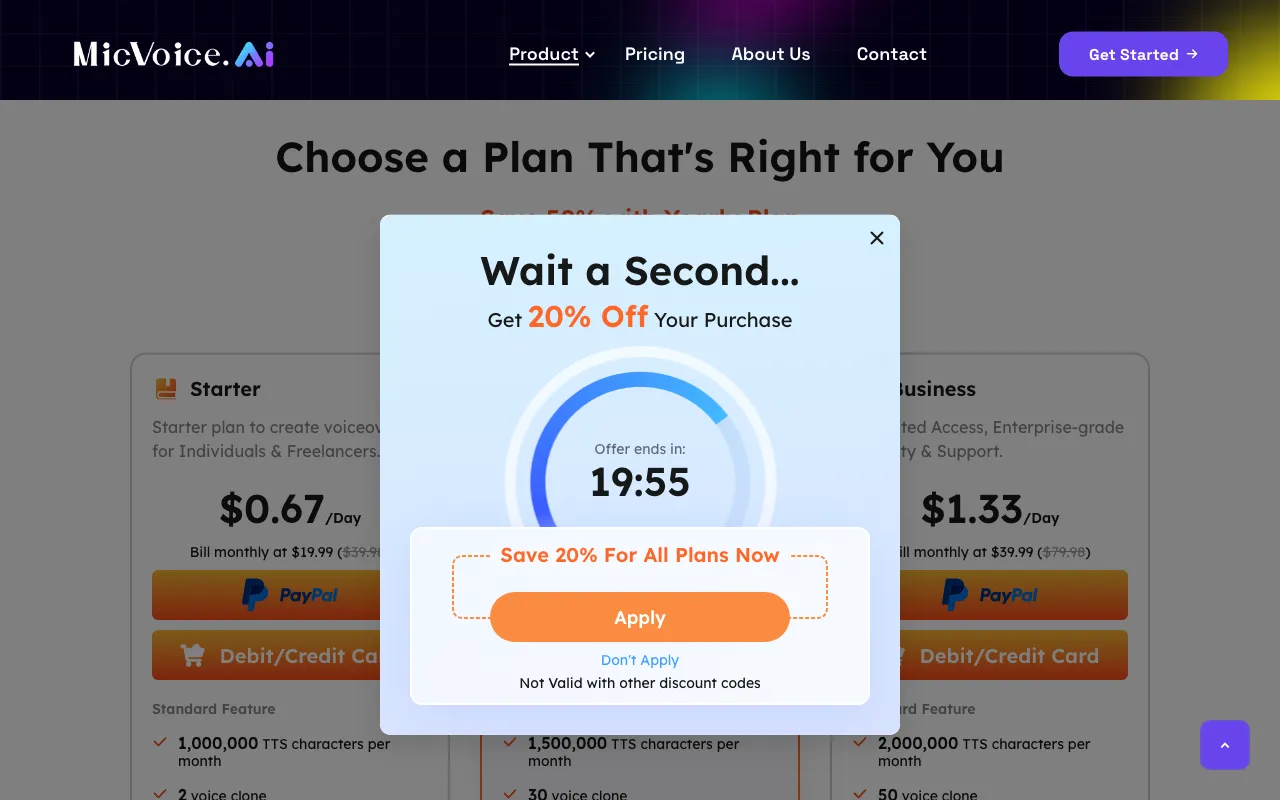 MicVoice.Ai — pricing page