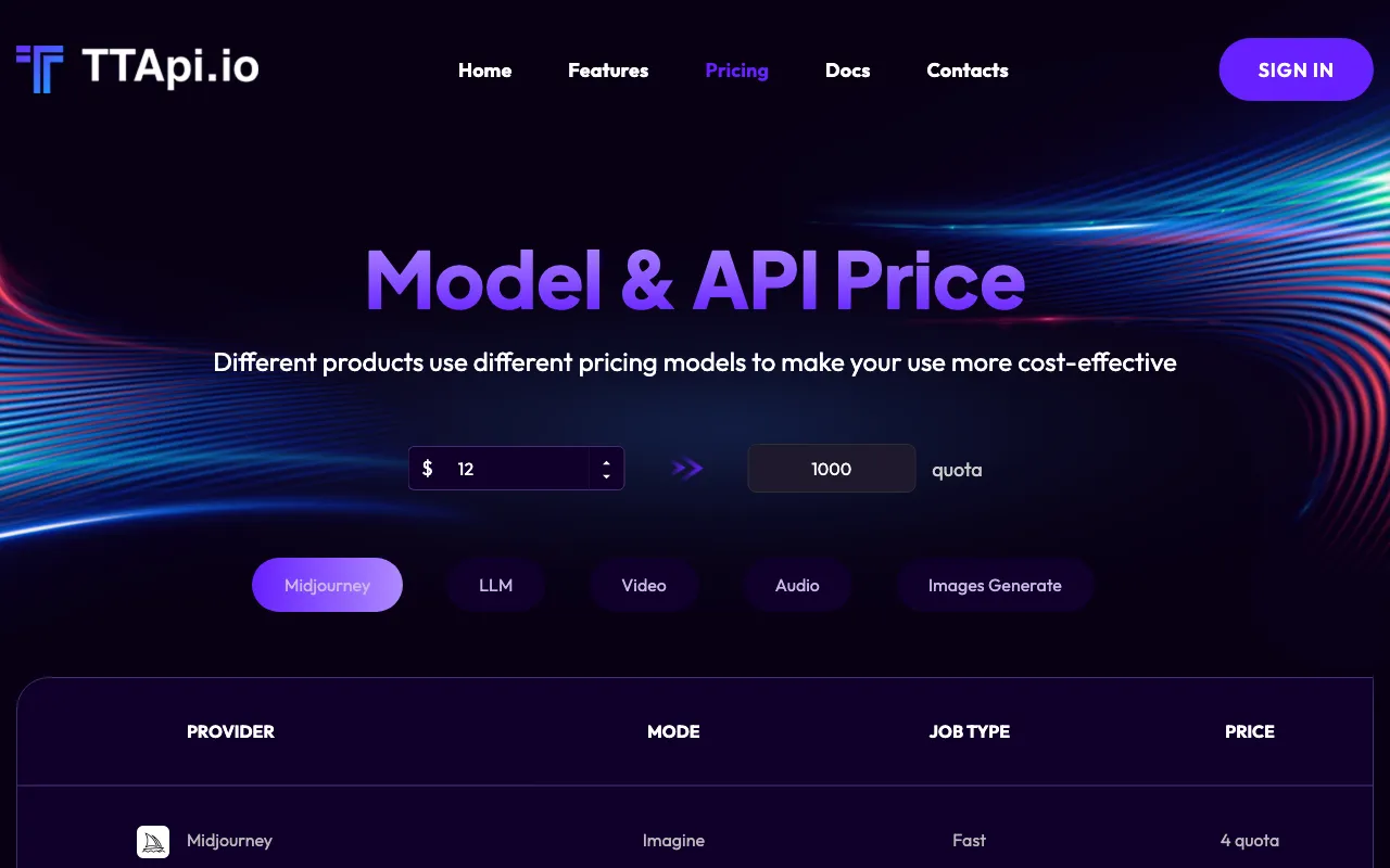 ttapi.io — pricing page