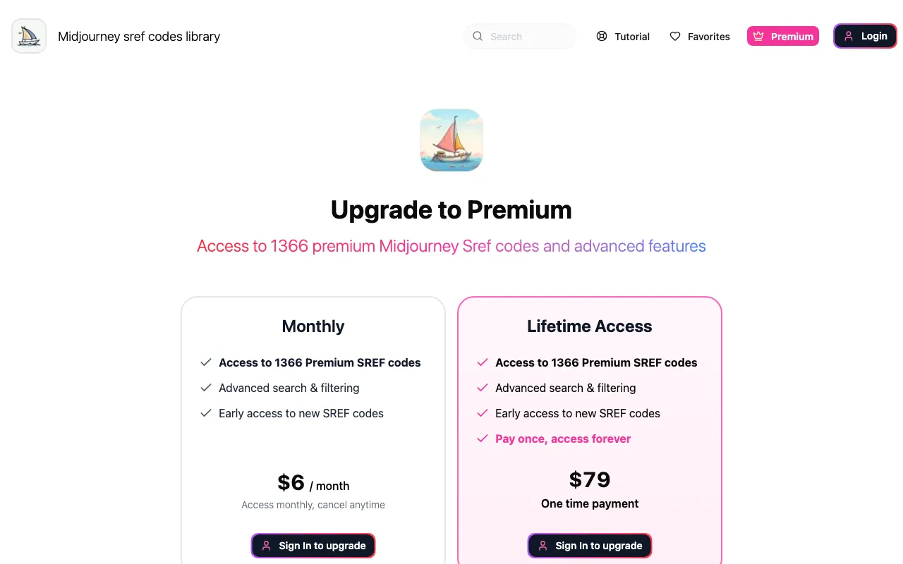sref-midjourney.com — pricing page
