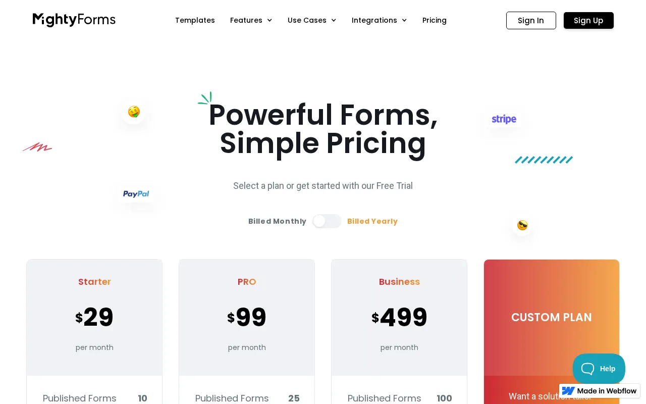 MightyForms — pricing page
