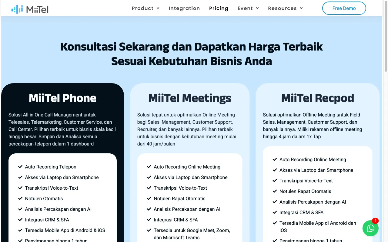 miitel.com — pricing page
