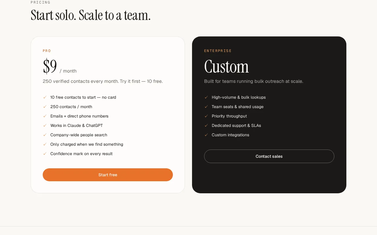 Miligram — pricing page