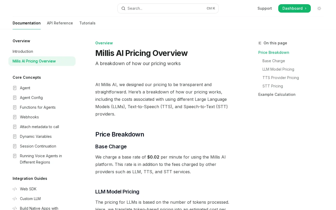 Millis AI — pricing page