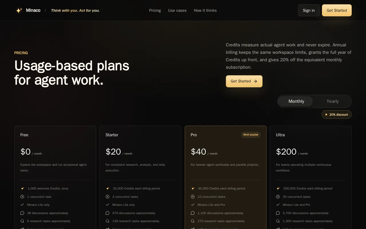 Minaco — pricing page