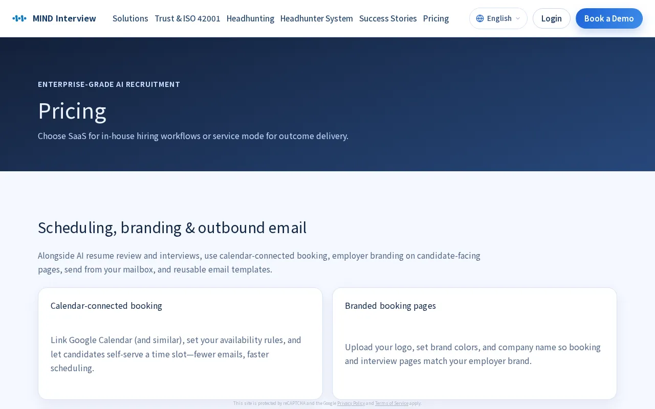 MIND INTERVIEW: Let AI Handle Your Recruitment Process, Smarter and Faster — pricing page