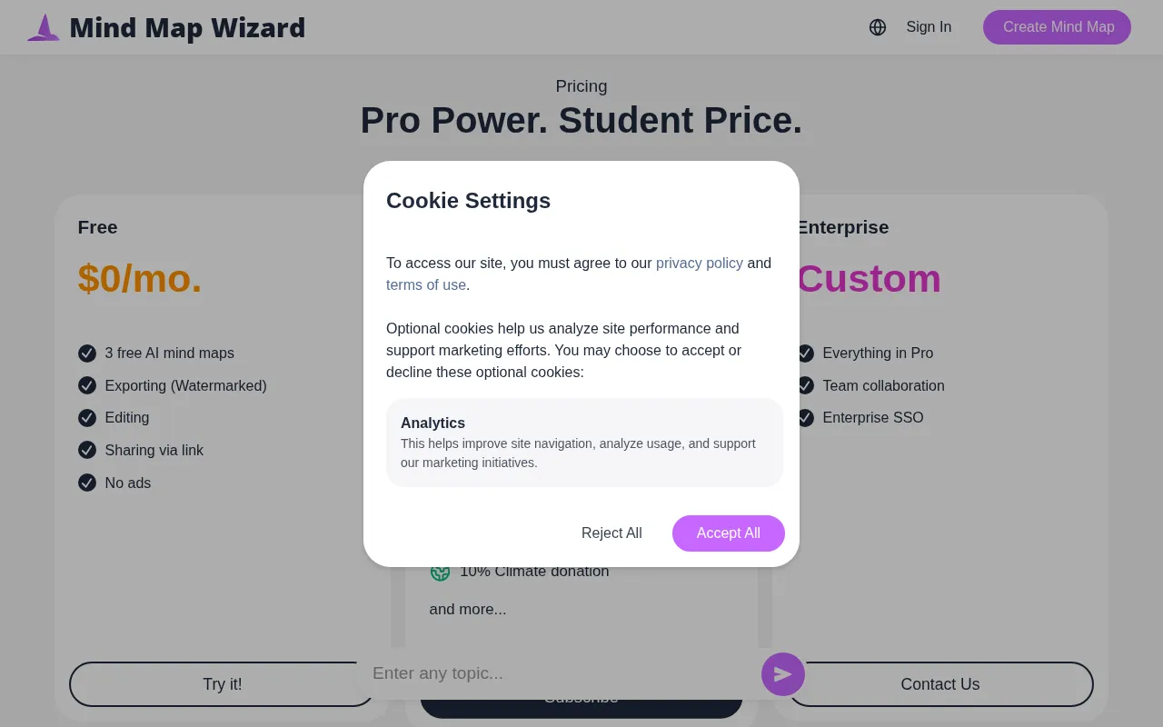Mind Map Wizard — pricing page