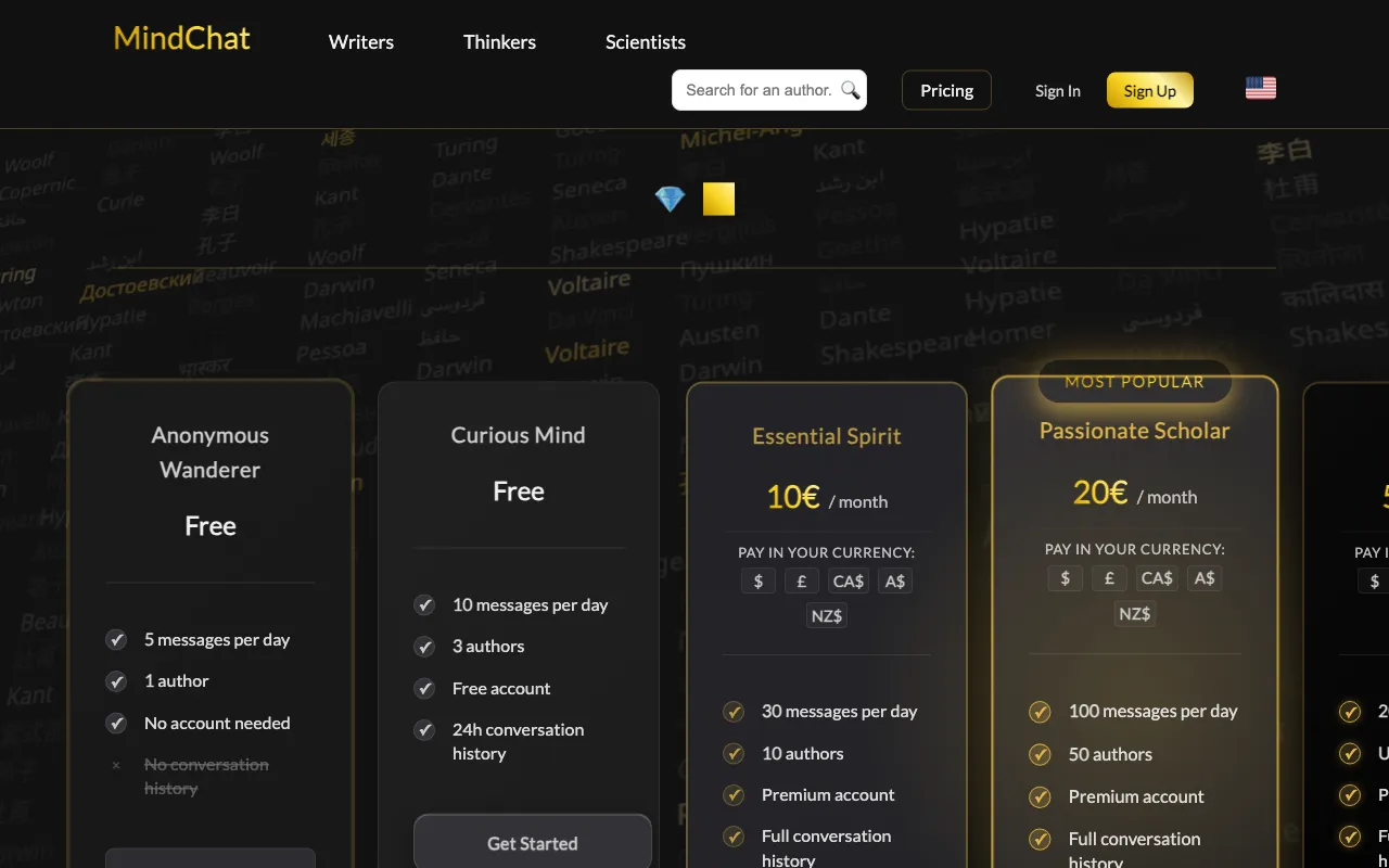 MindChat World — pricing page