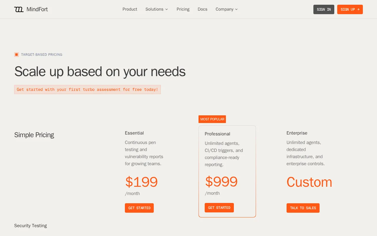 MindFort — pricing page