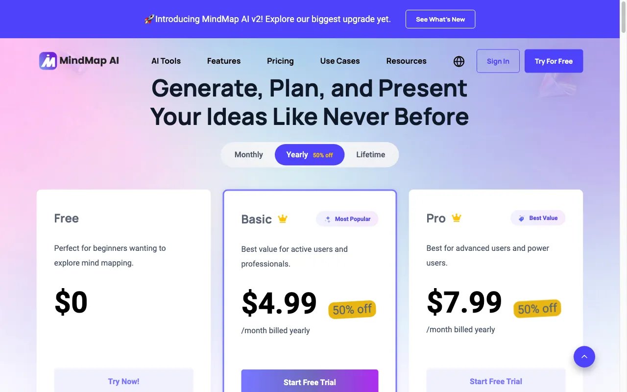 MindMap AI APP — pricing page