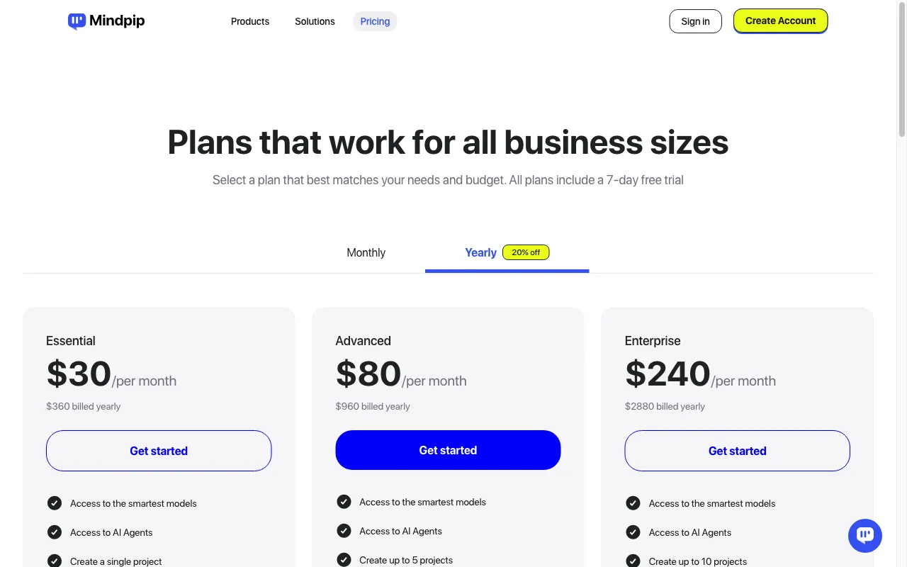 Mindpip — pricing page