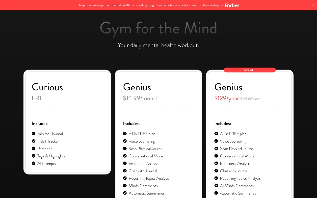Mindsera — pricing page
