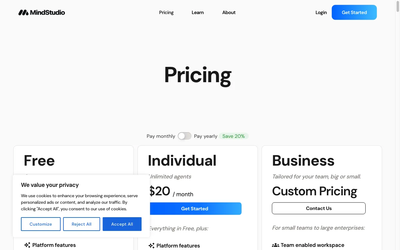 MindStudio — pricing page