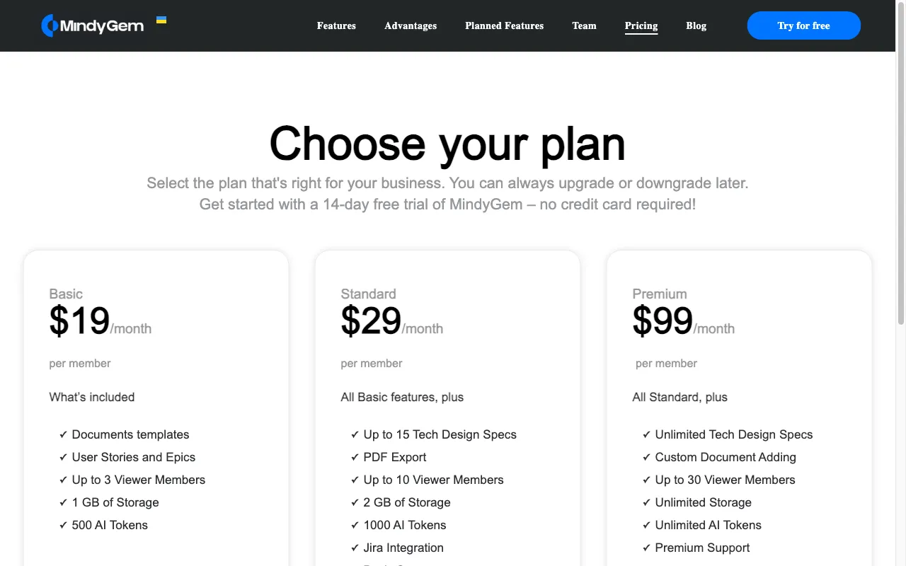 MindyGem — pricing page