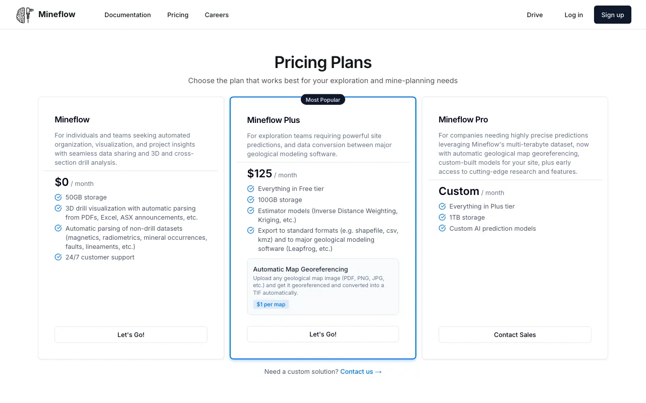 Mineflow (YC S24) — pricing page