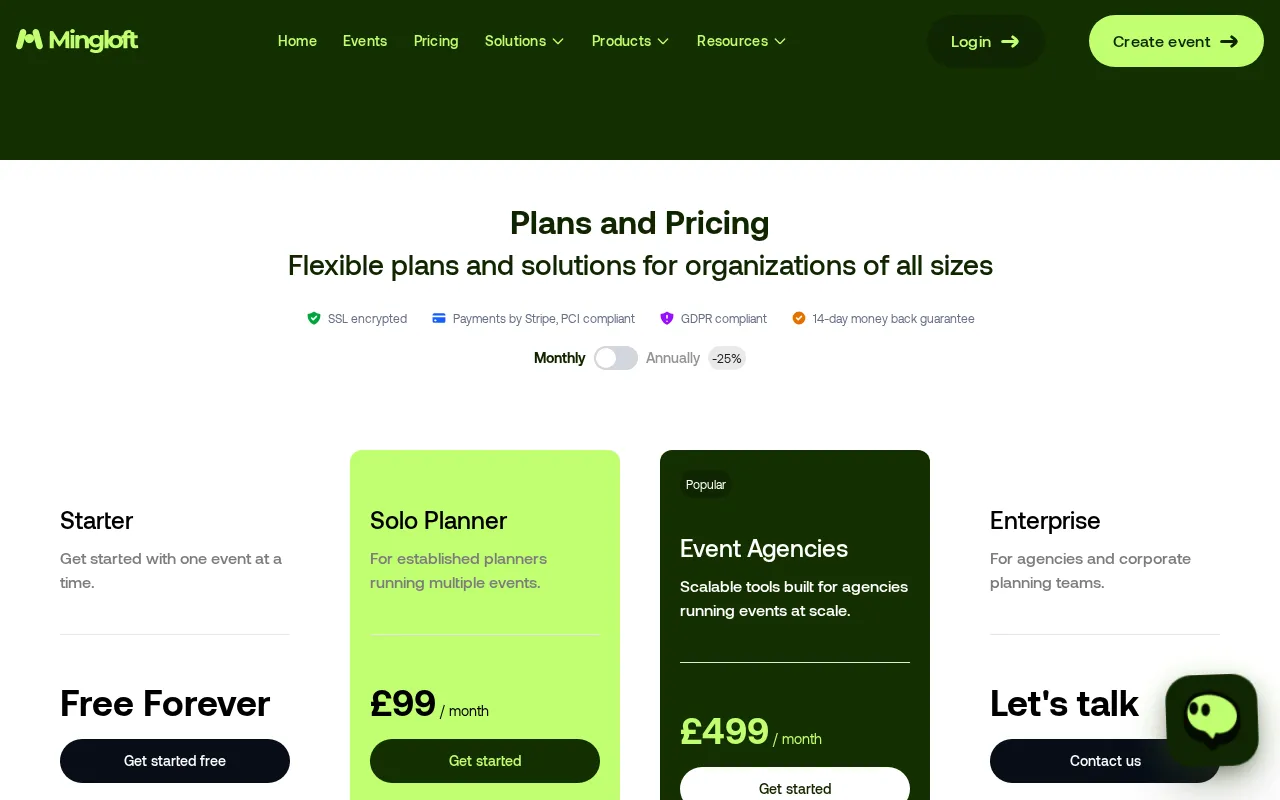 Mingloft — pricing page