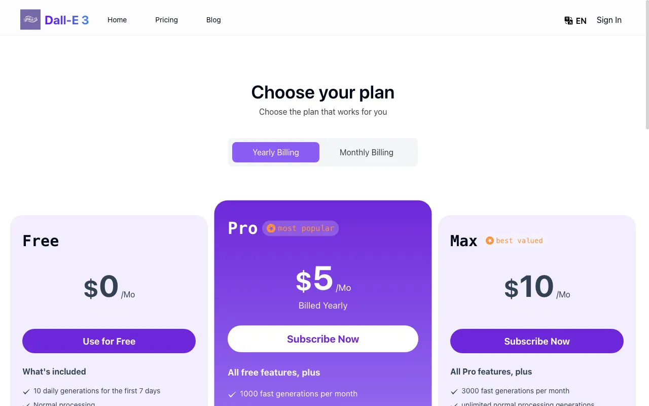 dalle3.org — pricing page