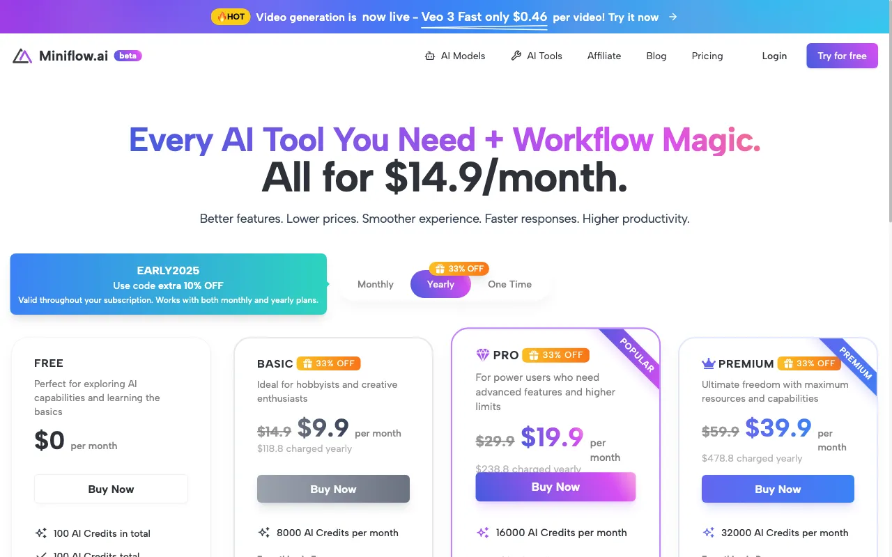 Miniflow.ai — pricing page