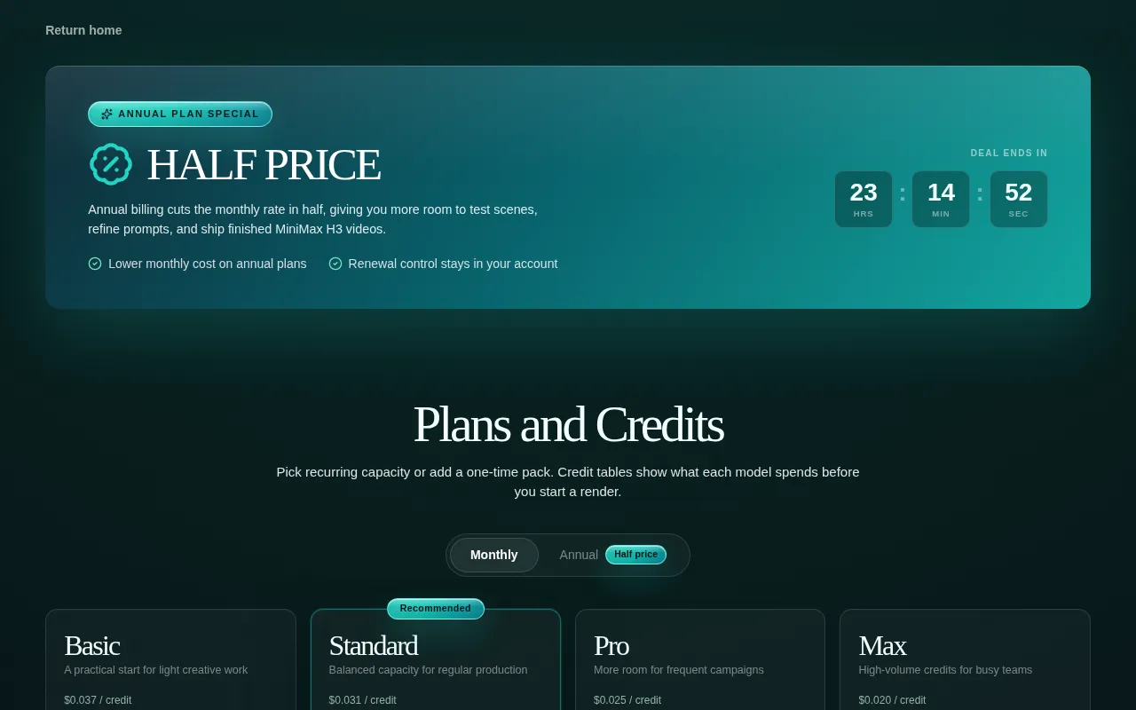 MiniMax H3 — pricing page