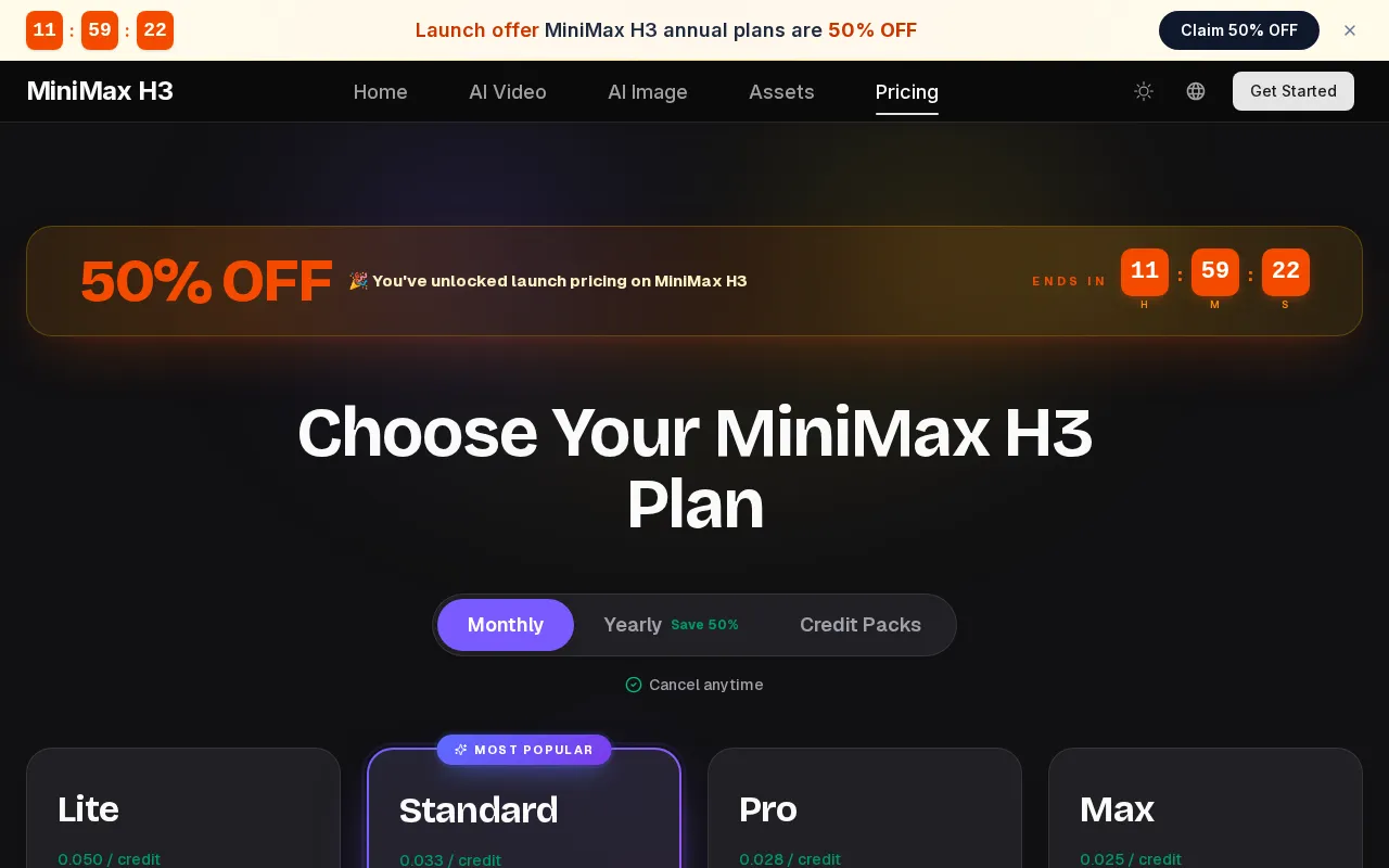 Minimax H3 — pricing page