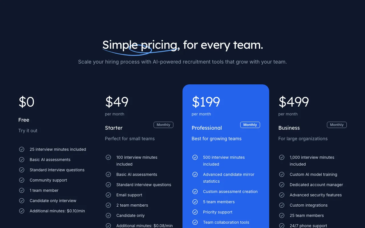 Mink — pricing page