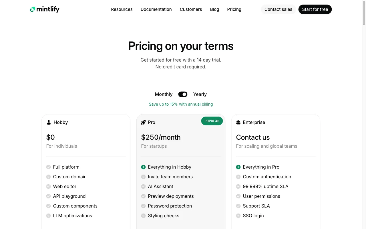 Mintlify — pricing page