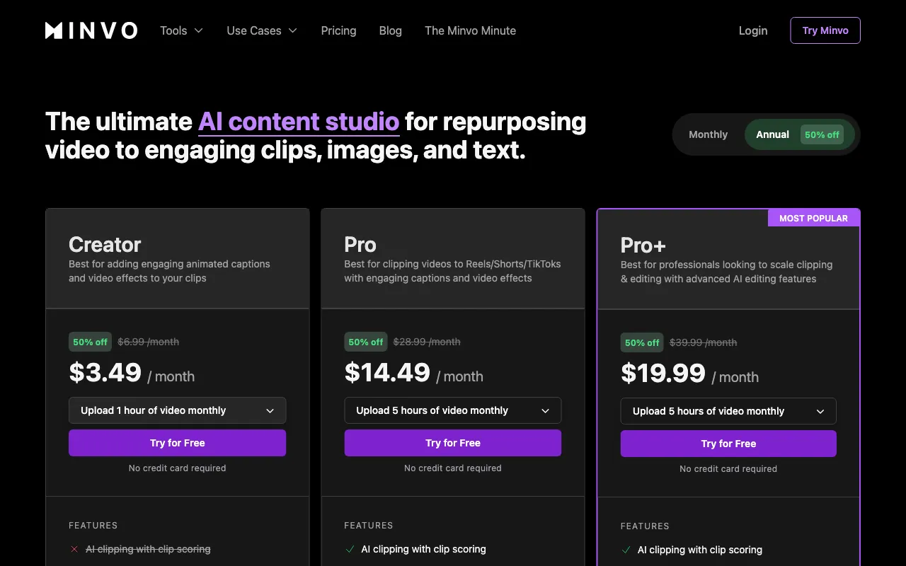 Minvo 2.0 — pricing page