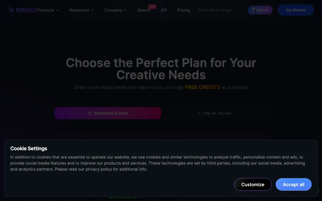 Miragic — pricing page