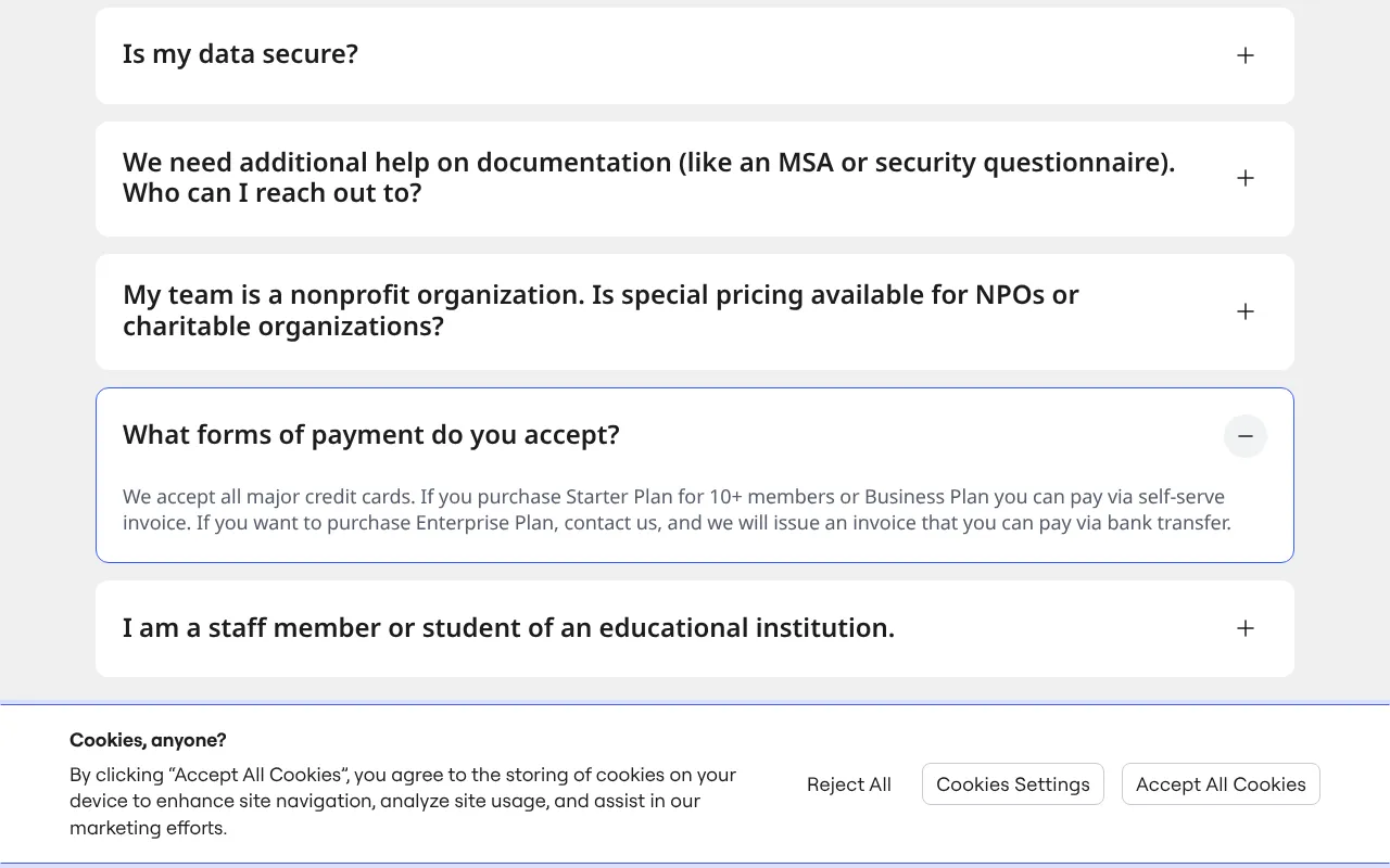 Miro — pricing page