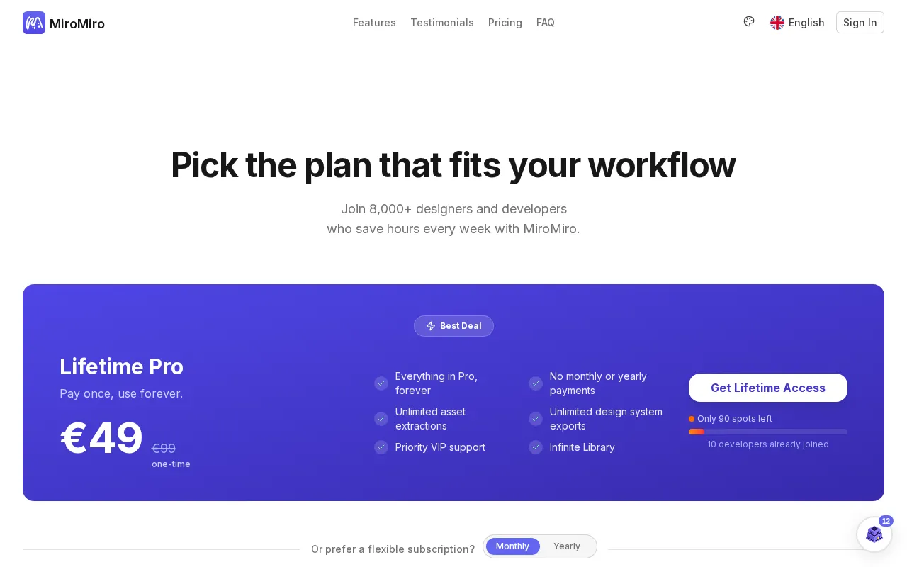 MiroMiro — pricing page