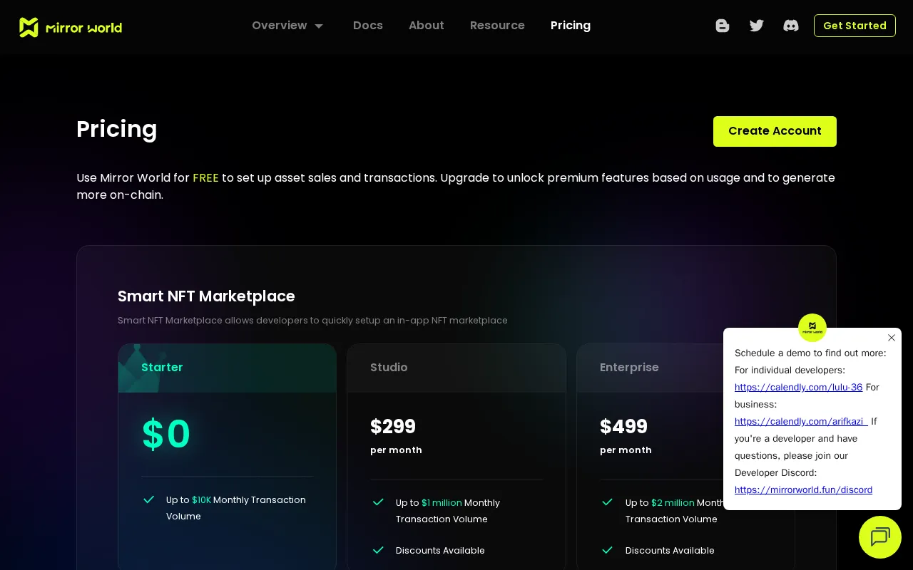 Mirror World Smart SDK — pricing page