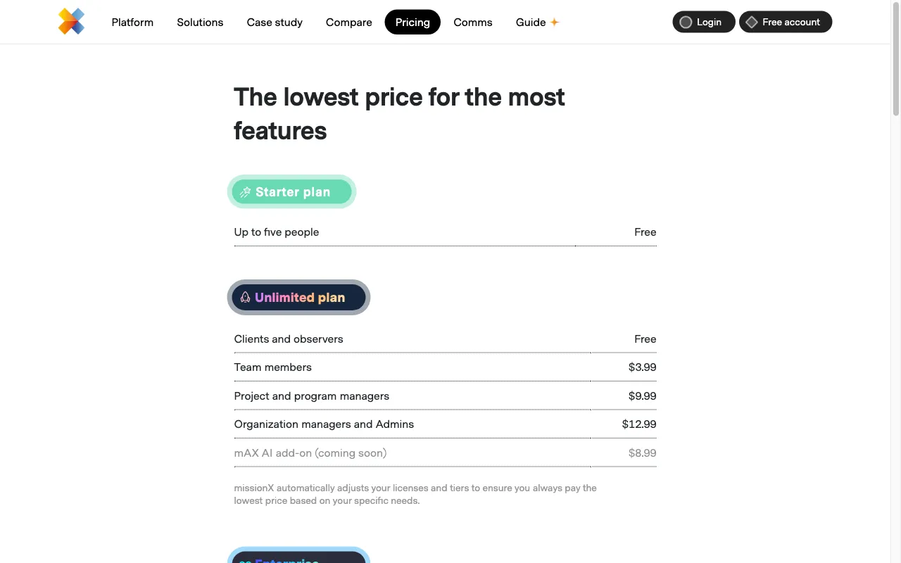 Mission-X — pricing page