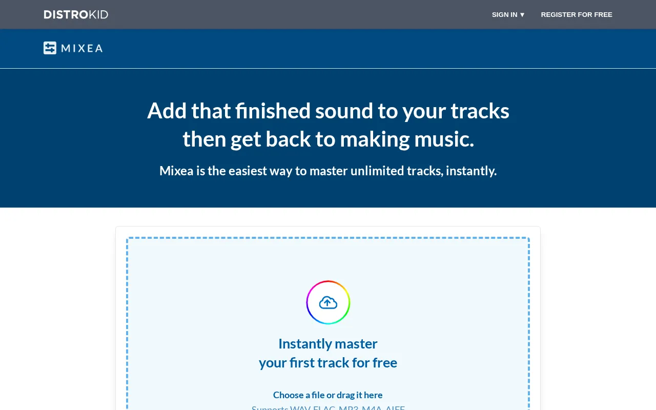 Mixea by DistroKid — preview screenshot