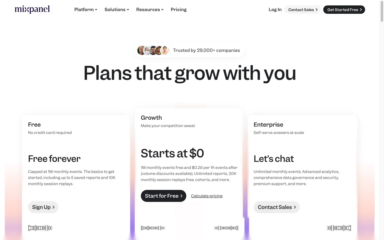 Mixpanel — pricing page