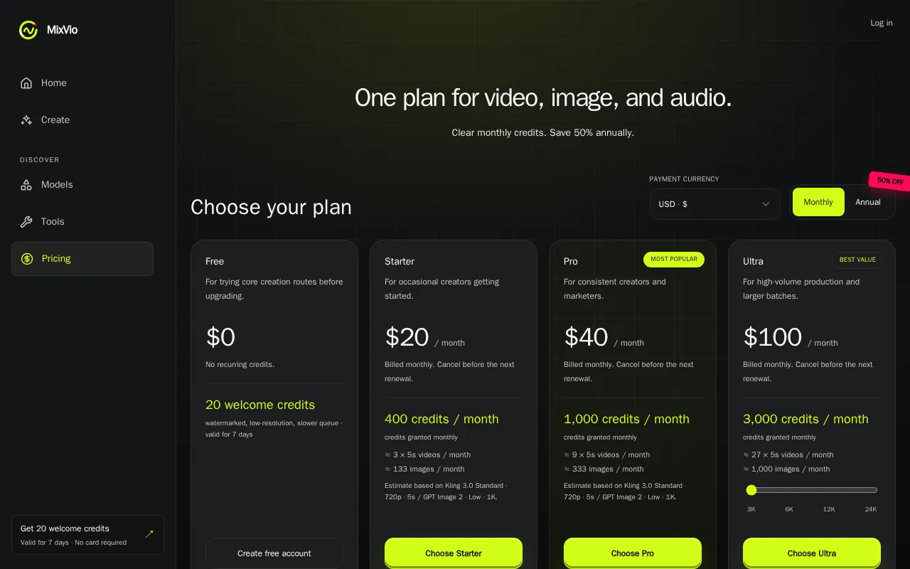 MixVio AI — pricing page