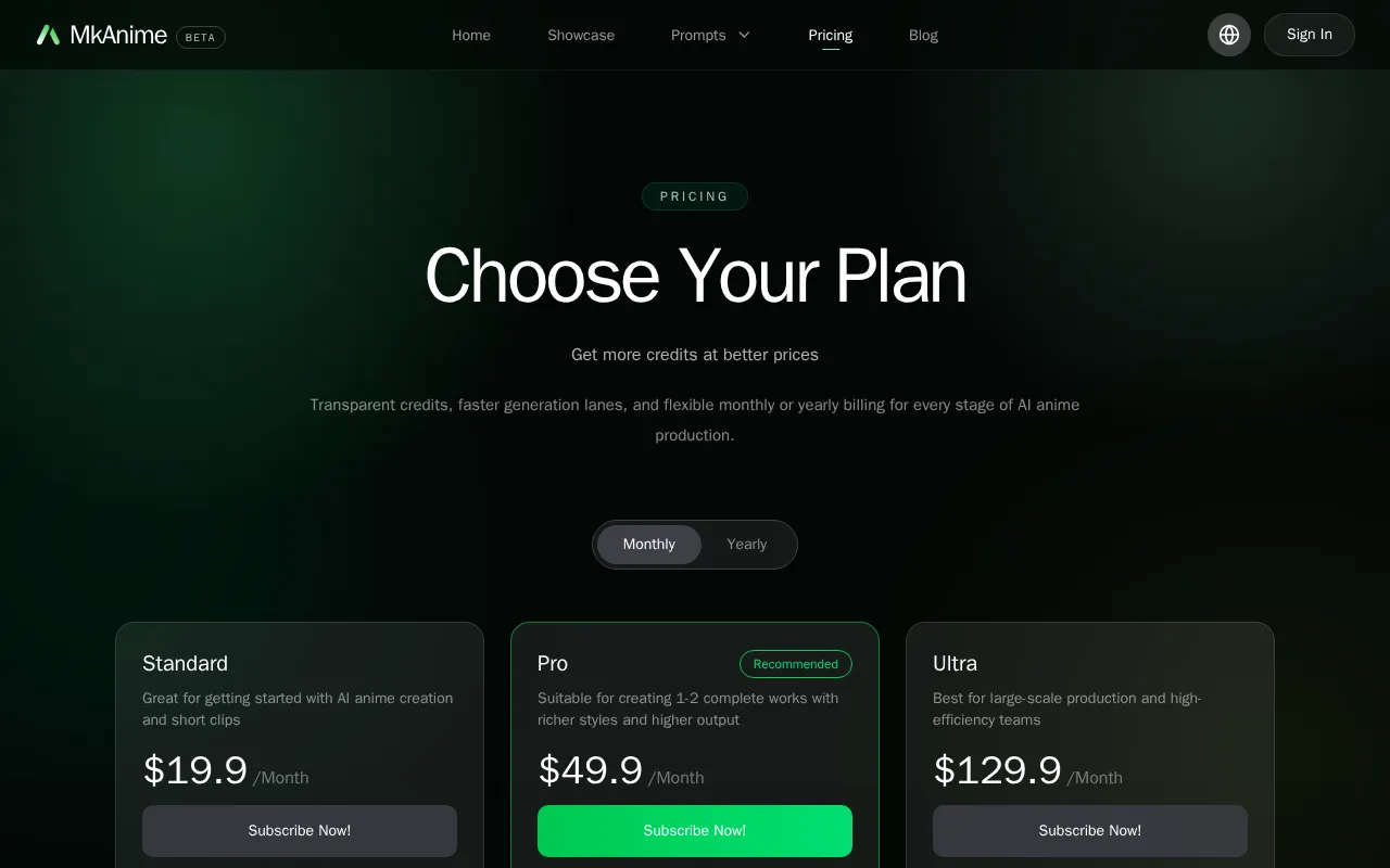 MkAnime — pricing page
