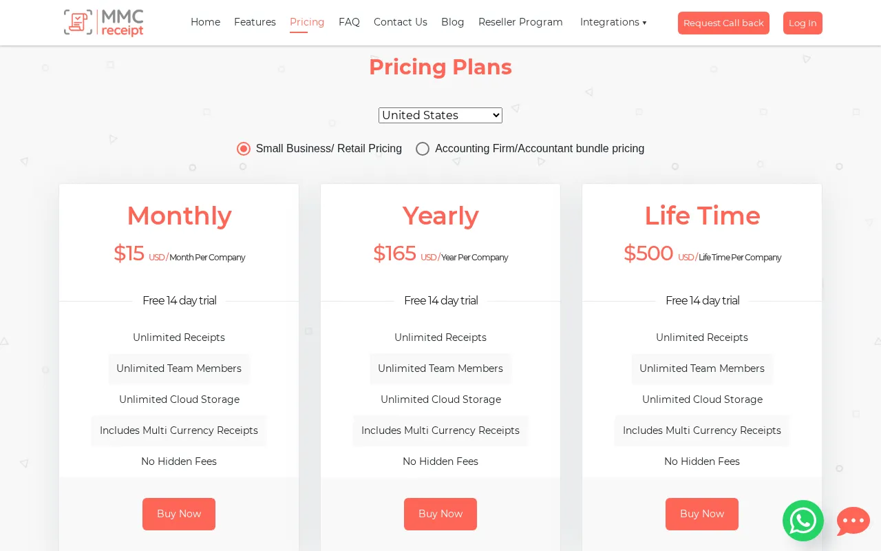 MMC Receipt — pricing page