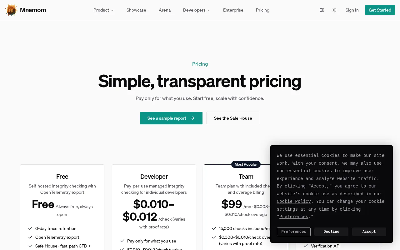 Mnemom — pricing page