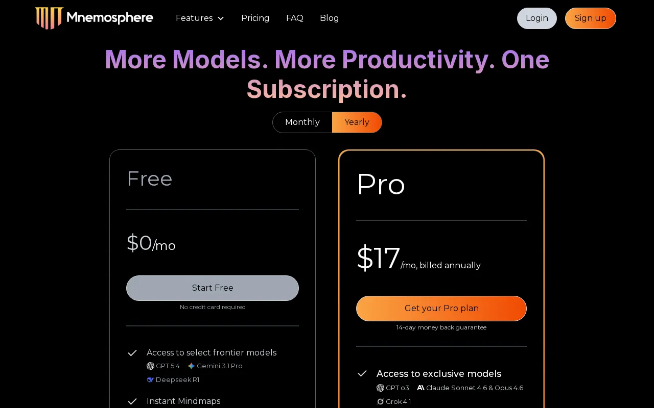 Mnemosphere AI — pricing page