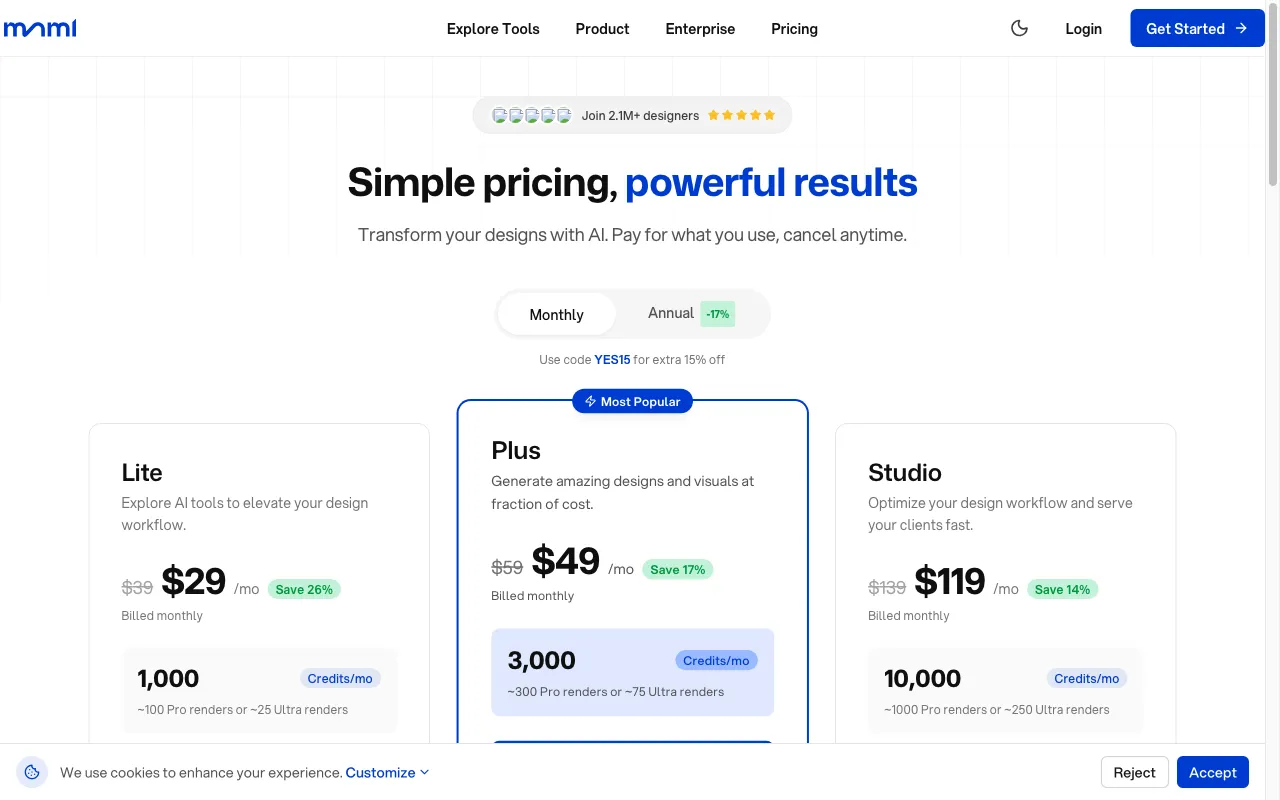 mnml.ai — pricing page