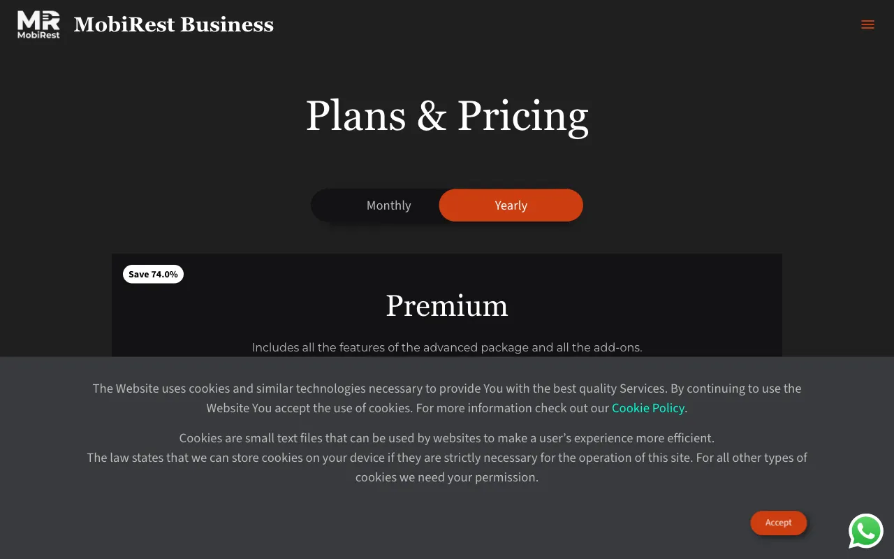 MobiRest POS — pricing page